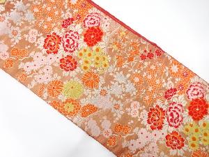 アンティーク　牡丹に菊枝梅模様織り出し名古屋帯(着用可)